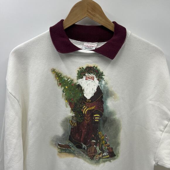 Vintage 90s ASHLEY’S Crew Neck Sweatshirt XL Santa Claus Graphic Made in USA - Picture 2 of 8